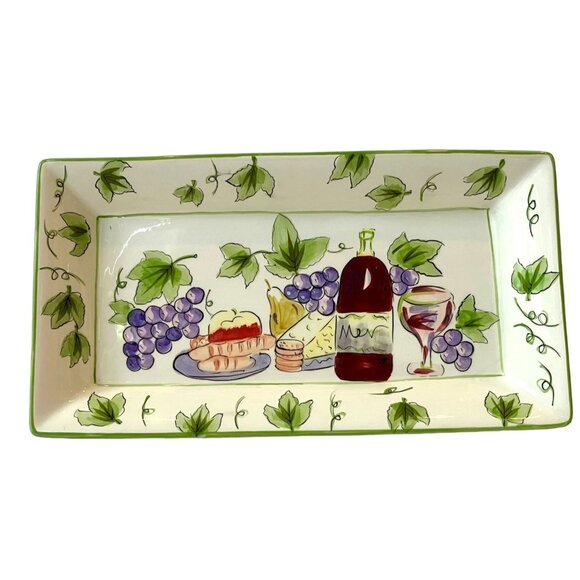 I. Godinger & Co. Rectangular Wine Grapes Cheese Serving Tray Platter Dish - Picture 1 of 15